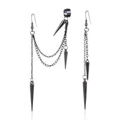 PRICES MAY VARY. Asymmetric black spike threader drop dangle earrings, small cartilage cuffs, perfect gifts for girlfriend, daughter, granddaughter, sister, bff. Material: Quality metal, plated in thick black; Lightweight and comfort fit. Personalized dangling spike hanging earrings. Delicate hypoallergenic sensitive ears piercing earrings. Fits for ear lobe and cartilage. Gift-Wrapping: Great gifts for her on Birthday/ Wedding/ Party/ Prom/ Thanks Giving Day/ Valentine's Day/ Mother's Day/ Chri Ear Cuff Earrings, Tassel Earing, Long Chain Earrings, Punk Earrings, Black Punks, Tassels Fashion, Ear Cuff Earings, Vintage Punk, Ear Cuffs