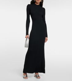 Palmira Ribbed Knit Maxi Dress in Black - Staud | Mytheresa Evening Ribbed Long Maxi Dress, Fitted Ribbed Maxi Dress, Winter Ribbed Maxi Dress, Elegant Long Ribbed Dress, Elegant Ribbed Maxi Dress For Work, Long Sleeve Ribbed Evening Maxi Dress, Chic Evening Ribbed Maxi Dress, Ribbed Maxi Dress For Work, Ribbed Maxi Dress For Formal Occasions