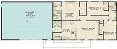 the floor plan for a house with an attached garage and living room, as well as a