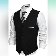 Nwt Coofandy Men's Casual Dress Suit Vest Slim Fit Casual Suit Vestsmens Business Waistcoat Vest Is Made Of High Quality Fabric, Soft, Skin -Friendly And Durable, Make You Handsome And Maintain A Comfortable Wearing Experience. Dress Vest Designmen Slim Fit Formal Vest Is Designed With Classic Solid Color, Regular Fit, V-Neck, 5-Buttons Closure And Real Pockets On The Front And Sides, Adjustable Back Buckle Offers A More Accurate Fit. Elegant Lookingmen's Stylish Dress Waistcoat Vest Can Easily Black Slim Fit Outerwear With Pockets, Black Semi-formal Suits With Pockets, Black Slim Fit Blazer For Office, Black Suits With Pockets For Business Casual, Casual Black Suits For Office, Black Single Breasted Vest For Office, Office Vest Black Single Breasted, Office Vest In Black, Single Breasted, Casual Black Office Suits