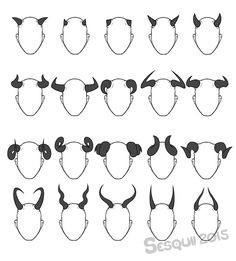 the silhouettes of different types of horns and nose shapes are shown in black on white