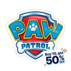 the paw patrol logo is shown in blue and red with white paws on it's chest