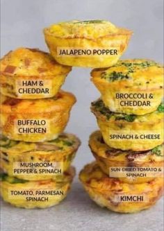 several different types of food stacked on top of each other