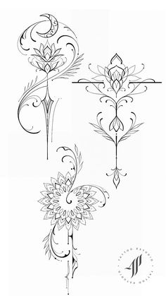 three different designs with flowers and leaves on them