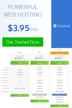 the bluehost web hosting page is shown with pricing and price information on it