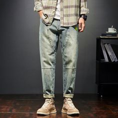 Trousers Men, Pants Denim, Blue Cases, Jeans Fabric, Retro Blue, Baggy Pants, Baggy Pant, Jeans Men, Denim Trousers