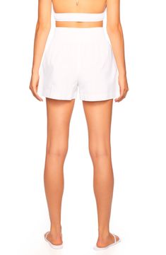 These summery poplin shorts are crafted with crisp pleats and smocking at the back waist. 3" inseam; 10 1/2" front rise; 13 1/2" back rise Hidden side-zip closure Back elastic waist Side-seam pockets Unlined 100% cotton Machine wash, tumble dry Made in the USA of imported fabric Cotton Bottoms With Pleated Waist In Short Length, Summer Bottoms With Pleated Waist For Daywear, Cotton Bottoms With Pleated Waist And Short Length, Summer Bottoms With Pleated Waist And Short Length, Casual Pleated Waist Short Bottoms, Casual Pleated Waist Shorts For Summer, Casual Pleated Waist Shorts, Casual Summer Shorts With Pleated Waist, Casual Short Bottoms With Pleated Waist