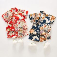 Baby will look fashionable in this soft and comfortable kids kimono set. Featuring short sleeves and a wrap-around style at the front with a beautiful color design. It comes with matching shorts. This kids kimono set makes a great everyday outfit. Material: Cotton White Sets With Kimono Sleeves For Spring, White Spring Sets With Kimono Sleeves, Summer Cotton Sets With Kimono Sleeves, Cotton Sets With Kimono Sleeves For Summer, Matching Short Sleeve Sets For Spring, Cute Floral Print Short Sleeve Set, Summer Short Sleeve Printed Sets, Blue Summer Sets With Kimono Sleeves, Multicolor Short Sleeve Kimono