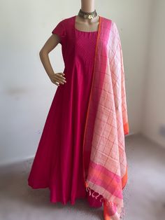 Cotton anarkali with pure linen dupatta | womens anarkali dress usa | casual anarkali kurta | pink anarkali | checks linen dupatta       Looking for a perfect indian dress/anarkali/suit sets that are trendy, unique and easy to carry !! yess, You are at the right place. we carry such versatile pieces of anarkalis and suit sets that really let you stand out in  any occassion !!          Here is Beautiful cotton textured anarkali paired with pure linen dupatta , it's a very comfortable and classy piece and one of the best sellers  Ready to ship in USA !! Fabric details: pure cotton with dotted texture with pure linen dupatta Lining : yes  Closure : zipper at the back  Dress full length: 58 inch front neck : about 7.5 inch deep , back neck is boat neck  occasion: party , festive , special occa Casual Anarkali, Indian Dresses Anarkali, Linen Dupatta, Dress Anarkali, Pink Anarkali, Cotton Anarkali, Anarkali Kurta, Indian Dress, Cotton Texture