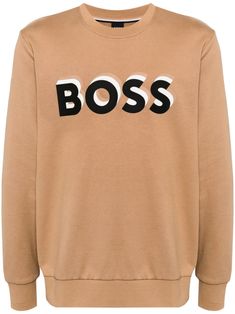 sesame beige cotton jersey texture crew neck long sleeves logo print to the front ribbed cuffs and hem