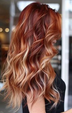 Western Copper Hair, Red And Blonde Fall Hair Color, Ginger Hair With Streaks Of Color, Colors That Go With Blonde Hair, Transition Red To Blonde Hair, Cowboy Copper Hair Blonde Highlights, Red Hair Chunky Blonde Highlights, Blonde And Auburn Balayage, Half Auburn Half Blonde Hair