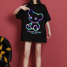 Colorful Cool Summer Bear T-shirtwomen 100% Cotton Streetwearaestheticgraphicharajuku Plus Sizeteetop Oversizedfittshirt 90s Tshirt Design, Tshirt Aesthetic, 90s Tshirt, Trendy Shirt Designs, Streetwear Aesthetic, Bear Shirt, Bear T Shirt, Cool Summer, T Shirt Women