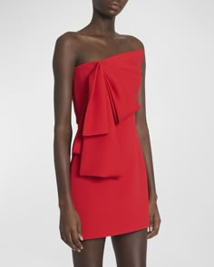 Givenchy dress features an asymmetric neckline and exaggerated bow    Oneshoulder neckline    Sleeveless    Hem hits above the knee    Shift silhouette    Viscose/elastane    Made in Italy Mini Dress With Bow, Givenchy Dress, Fancy Casual, Short Dress Styles, Hoco Dress, Summer 16, Asymmetric Neckline, Strapless Midi Dress, Navy Midi Dress