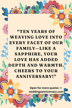 the quote for an anniversary card with flowers on it