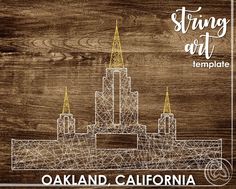 the cover for string art templates oakland california, featuring an image of a castle with gold spires