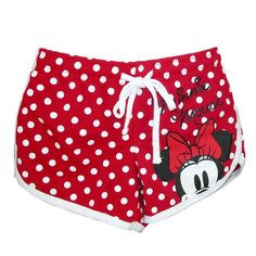 These Ultra Soft Cotton Blend Shorts Are Great For Wear Any Time Of Day. The Fun Red And White Polka Dot Pattern Features Minnie Mouse Peeking From The Leg Opening And Sporty White Trim. These Shorts Have A 2 Inch Inseam For Modest Coverage. Red And White Polka Dot Print. Covered Elastic Waist Band For Comfort. Drawstring For Adjustable Fit. 2 Inch Inseam. Ideal For Lounging, School, Weekends And More. Disney Outfits Comfy, Womens Disney Outfits, Disney Clothing, Comfy Pajamas, Tv Character, Womens Athletic Shorts, Minnie Mouse Girl, Girls Shorts, Comfy Clothes