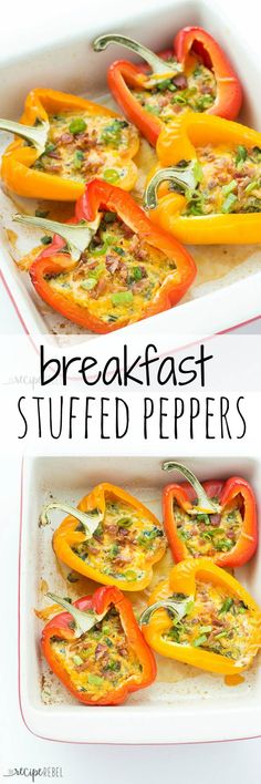 breakfast stuffed peppers in a casserole dish