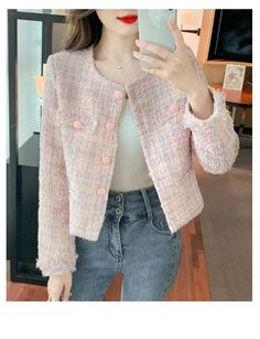 SPECIFICATIONS Women's Jacket 2024 Spring New in Pink Tweed Small Fragrance Coat Short Korean Fashion Advanced Sense Temperament Grace Tops Brand Name: EJUHAOTI Decoration: Button Age: MIDDLE AGE Thickness: STANDARD Material: POLYESTER Style: Casual Hooded: No Origin: Mainland China CN: Shandong Season: Autumn/Winter Pattern Type: Gradient Sleeve Length(cm): Full Outerwear Type: JACKETS Gender: WOMEN Release Date: Spring 2024 Clothing Length: regular Type: Wide-waisted Item Type: Outerwear & Coa Casual Single Breasted Tweed Jacket For Spring, Casual Tweed Outerwear With Buttons, Pink Tweed Jacket With Buttons For Winter, Casual Spring Button-up Tweed Jacket, Casual Spring Tweed Jacket With Pockets, Pink Tweed Jacket With Buttons For Fall, Casual Tweed Outerwear For Spring, Single-breasted Button-up Tweed Jacket For Spring, Casual Spring Tweed Outerwear