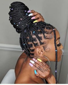 50 Box Braids Protective Styles on Natural Hair with Full Guide – Coils and Glory Rubber Band Hairstyles, Braided Bun Hairstyles, Braids Hairstyles Pictures, Cute Box Braids Hairstyles, Cool Braid Hairstyles, Box Braids Styling