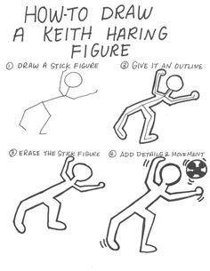 instructions for how to draw a ketch - haring figure with pictures and text