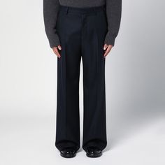 Wide-Leg Trousers By Ami Paris In Navy Blue Wool, Featuring Belt Loops, A Front Zip-And-Hook Fastening, Side Welt Pockets, Buttoned Welt Pockets On The Back And A Centre Crease Detail. Model Wears Size 42 Fr Model Measurements: Height: 187 Cm Chest: 102 Cm Waist: 76 Cm Hips: 92 Cm Size Type: Fr Material: Wool Sku: 2f-Htr423wv0053/P_ami-4011_118 Welcome To The Official Luosophy Poshmark Closet! Luosophy Is A Luxury Brand Reselling Company Founded In San Diego, Ca From 2016. All Our Products Are I Navy Wide Leg Trousers, Ami Paris, Blue Wool, Wide Leg Trousers, Luxury Items, Luxury Brand, Welt Pockets, Model Measurements, Welt Pocket