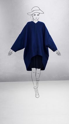 Warm oversize wool coat in dark blue with a zipper. Austrian Design. Dark Blue Coat, Oversized Wool Coat, Blue Coat, Blue Coats, Wool Coat, Dark Blue, Zipper, Blue