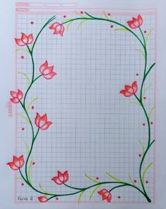 a drawing of flowers on a sheet of paper with a grid in the middle that has been drawn