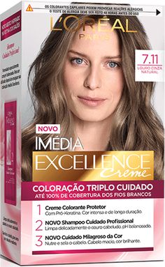 Imédia Excellence Cor 7.11 Louro Cinza Natural I L'Oréal Balayage Brunette Medium, Loreal 7, Hazelnut Hair, Grey Hair Coverage, Hair Color Burgundy, Hair Color Crazy, Permanent Hair Dye, Light Hair Color, Saloon Hair