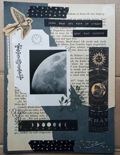 altered collage with moon images and words