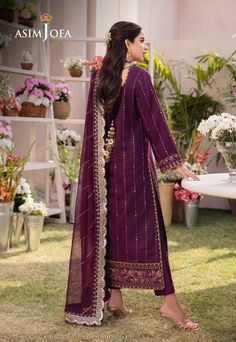 Asim Jofa AJCF-22 Dhanak Rang Collection 2024 Original brand suit fabric and photography lite diffrance in actual print. Festive Purple Lawn Suit With Digital Print, Purple Digital Print Unstitched Suit For Festive Occasions, Asim Jofa, Shalwar Kameez, Suit Fabric, Modest Fashion Outfits, Pakistani Outfits, Ring Collections, Modest Fashion