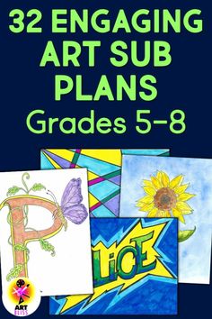 A variety of 32 engaging, open ended middle school art sub plans. Simple, easy to follow one page lessons, complete with 8.5x11 step by step and finished examples. #middleschoolartsubplans Art Sub Lessons, Art Sub Plans, 8th Grade Art, Sub Plan, Art Lessons Middle School, Principles Of Design, High School Art, Art Lessons Elementary, Middle School Art