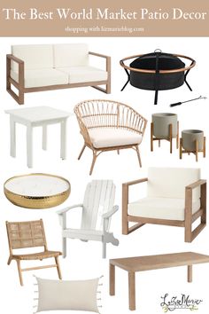 the best world market patio decor with white furniture and wood accents, including wicker chairs,