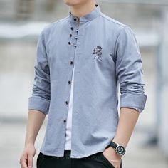 Gender: MENMaterial: CottonFabric Type: BroadclothTraditional Chinese Clothing: TopsOrigin: CN(Origin)Model Number: Chinese TopsPackage include: TopsStyle: Chinese Tang SuitMen's Shirt: Kung FuCollar: Stand SollarColor: Black,White,Gray,KhakiGender: Men2022: Spring&AutumnDecoration: Print Mens Business Casual Outfits, Indian Men Fashion, Tang Suit, Men Fashion Casual Shirts, Mens Designer Shirts, Shirt Casual Style, Business Casual Men, Men Fashion Casual Outfits, Men Shirt Style