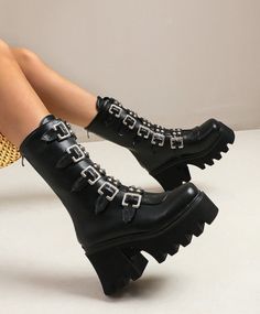 Black Gladiator Boots | Miyeon - (G)I-DLE 37 Luxury Black Boots For Festival, Edgy Luxury High Heel Platform Boots, Luxury Edgy Boots For Party, Luxury Edgy Heeled Boots For Party, Gladiator Boots, Punk Rock Outfits, Goth Subculture, Fashion Chingu, Rock Outfits