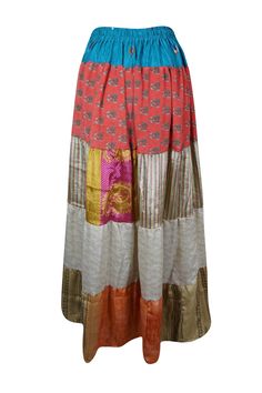 Add seasonal charm to your wardrobe with this enchanting flared maxi skirt! Skillfully made from upcycled saree fabric, it features vibrant Red, Beige, patterns, and a lively mix of colors, making each skirt a one-of-a-kind piece. The ankle-length silhouette and adjustable drawstring waist offer a comfortable and flattering fit, ideal for casual strolls through farmer’s markets or festive dances at beachside gatherings. Handmade with sustainability in mind, this boho-chic skirt blends bold style Boho Chic Skirts, Flare Maxi Skirt, Chic Skirt, Long Maxi Skirt, Stylish Skirts, Boho Pants, Long Maxi Skirts, Saree Fabric, Bold Style