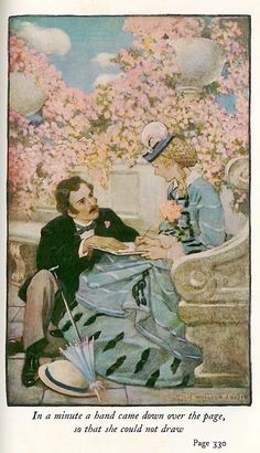 an image of a man and woman sitting next to each other in front of flowers