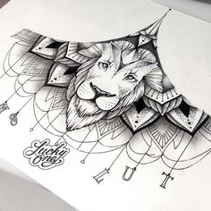 a drawing of a lion's head on paper