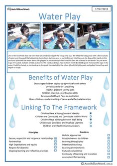 the water play flyer is shown in blue and white, with three images of children playing in