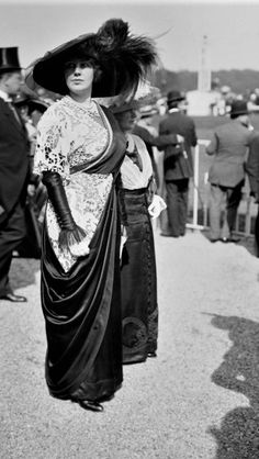 La Mode Aux Courses - 1910's Feathered Hat, Victorian Era Fashion, Satin Gloves, Vintage Children Photos