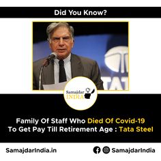 a man in a suit and tie speaking into a microphone with the caption did you know? family of staff who died of covidd - 19 to get pay retirement age tata steel