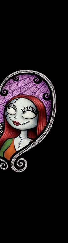 a drawing of a girl with red hair and green eyes in a purple frame on a black background