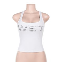 Please refer to our sizing chart for a guideline when choosing a size. 5 business days order processing time. 90% polyester 10% spandex Casual Sleeveless Tops With Rhinestones, Chic Summer Tops With Rhinestones, Chic Summer Top With Rhinestones, Sleeveless Stretch Tops With Rhinestones, Fitted Tops With Rhinestones For Summer, Summer Stretch Tank Top With Rhinestones, Stretch Sleeveless Top With Rhinestones, Stretch Sleeveless Rhinestone Top, Fitted Rhinestone Tops For Summer