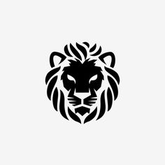 a black and white lion's head on a white background