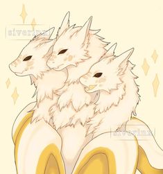 two white cats sitting next to each other on top of a yellow object with stars in the background