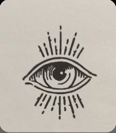 an eye with rays coming out of it's irise, drawn in black ink