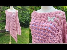 a pink crocheted shawl with a butterfly on it