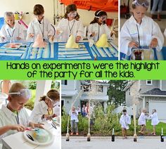 some kids are playing with science equipment in the yard