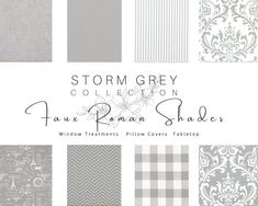 "Storm Grey, Faux Roman Shade, White, Custom, Window, Topper, Treatment, Living, Dining, Kitchen, Bath, Bed, Room, Nursey, Mock Roman Faux Roman Shades are the perfect & easy way to add style & beauty to your room. They have the classic look of roman shades with folds and are used when you do not require operable shades. They are a fixed length and mount over existing blinds or just as a beautiful window topper. COLLECTION: Storm Grey & White, 100% Cotton 7oz . Smooth Finish ORDER SWATCHES HERE: Grey Window Treatments, Boys Room Curtains, Grey Cupboards, Custom Drapery Panels, Navy Curtains, Window Toppers, Grey Windows, Faux Roman Shades, Grey Pillow Covers