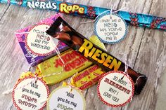 candy bar wrappers with name tags on them