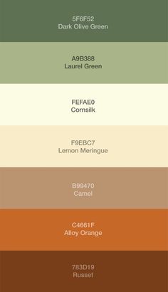 the color scheme for different shades of brown, green and yellow in an array of colors